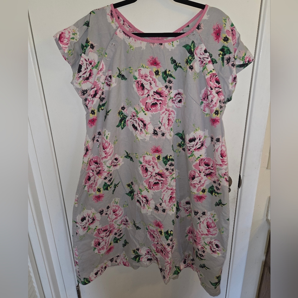 Gownies Cotton Hospital Gown Maternity Gray And Pink Floral